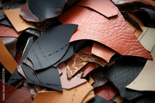 close-up of recycled faux leather scraps. Generative AI photo