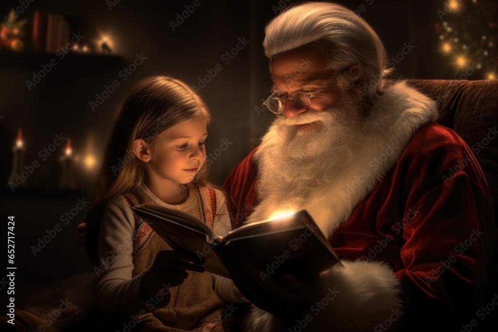 Portrait of santa claus in xmas hat with children, AI Generated