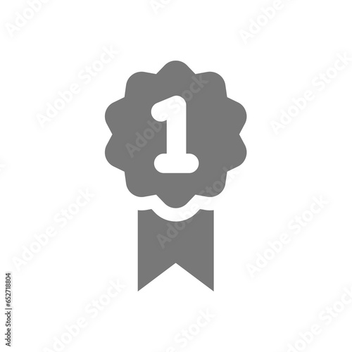 Award ribbon badge with number 1 icon. First place medal vector.