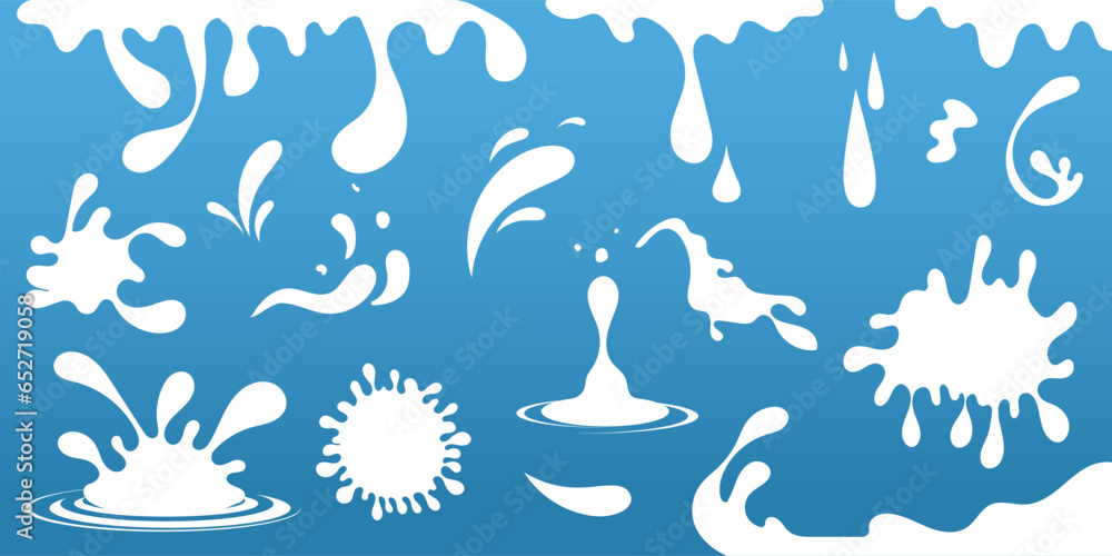 Obraz premium Set of splashing and pouring milk or yogurt. vector illustration of splash of milk