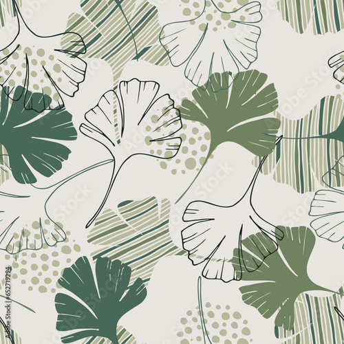 Seamless pattern of gingko leaf. An endless pattern of green leaves. For wrapping paper. Ideal for wallpaper, surface textures, textiles.