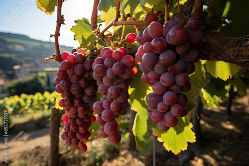 Wallpaper Mural Bunch of red wine grapes hanging from an old vine in warm afternoon light Torontodigital.ca