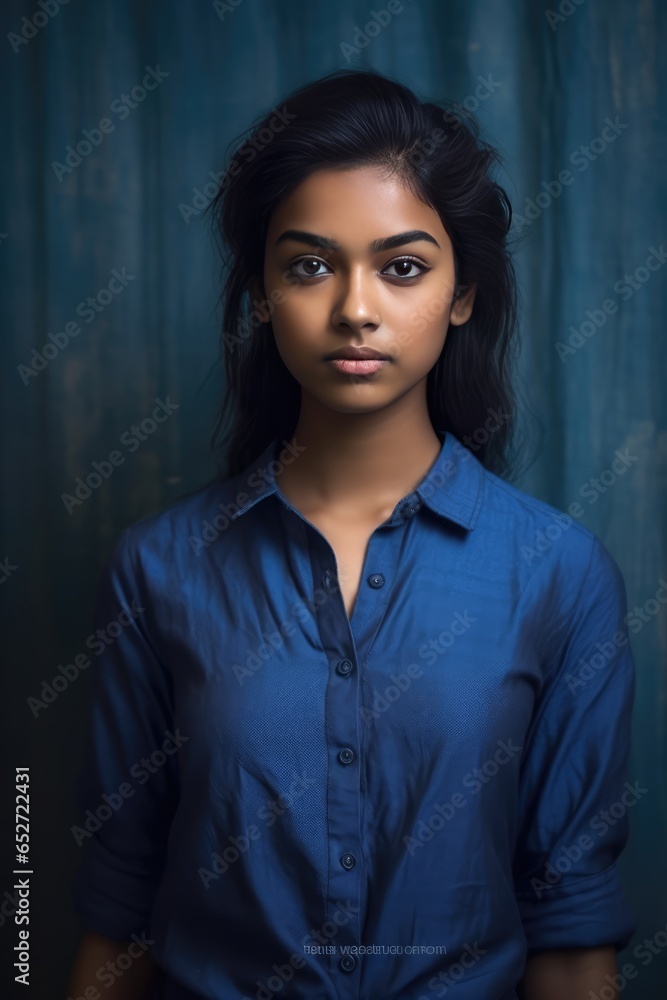 A Fictional Character Created By Generative AI.A woman with dark hair wearing a blue shirt A Fictional Character Created By Generative AI.A woman with dark hair wearing a blue shirt
