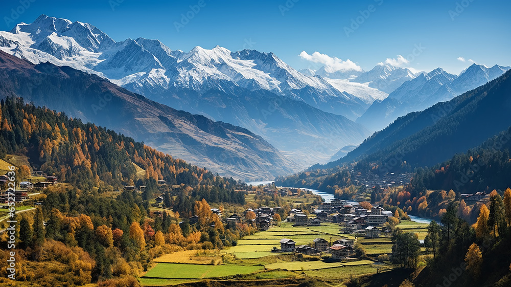 landscape panorama drone view indian summer in the mountains alpine landscape rocks river and autumn forest landscape panorama drone view indian summer in the mountains alpine landscape rocks river and autumn forest