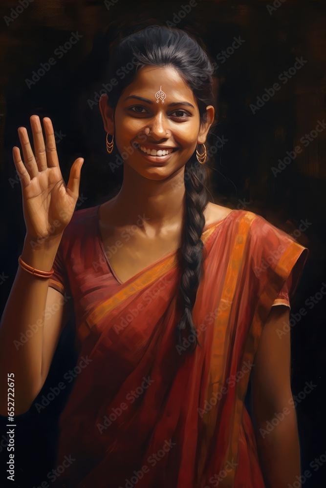 A Fictional Character Created By Generative AI.South Asian Woman Waving A Fictional Character Created By Generative AI.South Asian Woman Waving