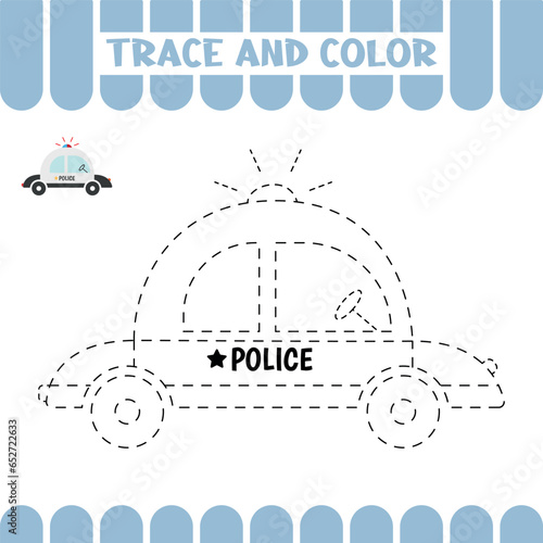 Tracing educational page for kids. Trace police. Handwriting practice activity worksheet for preschoolers.