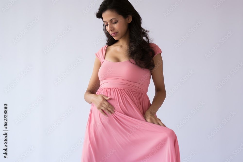 A Fictional Character Created By Generative AI.Beautiful Pregnant Woman in Pink Dress