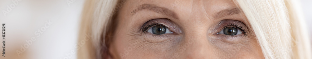 Obraz premium Eyes of senior woman, blurred background, web-banner