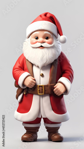3D Cartoon-Style Illustration of a Christmas Santa Claus Character. Isolated on a white background. Cute character for holiday projects.