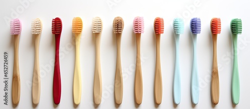 Sustainable toothbrush in various colors promotes biodiversity eco friendly dental care and zero waste