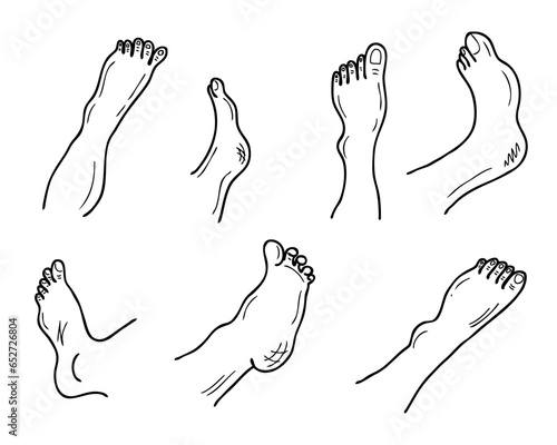 Doodle feet and legs body parts collection. Lifestyle foot care concept. Isolated vector illustration.