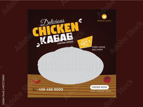 Fresh food menu and healthy chicken kabab banner social media post template