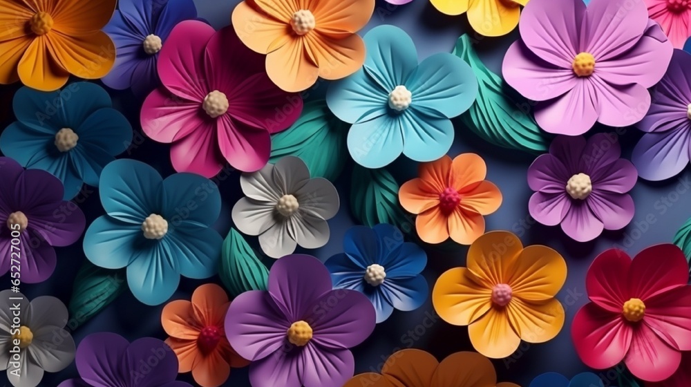 closeup pattern with flowers, 3D colorful flowers, and an abstract background. Generative in ai closeup pattern with flowers, 3D colorful flowers, and an abstract background. Generative in ai