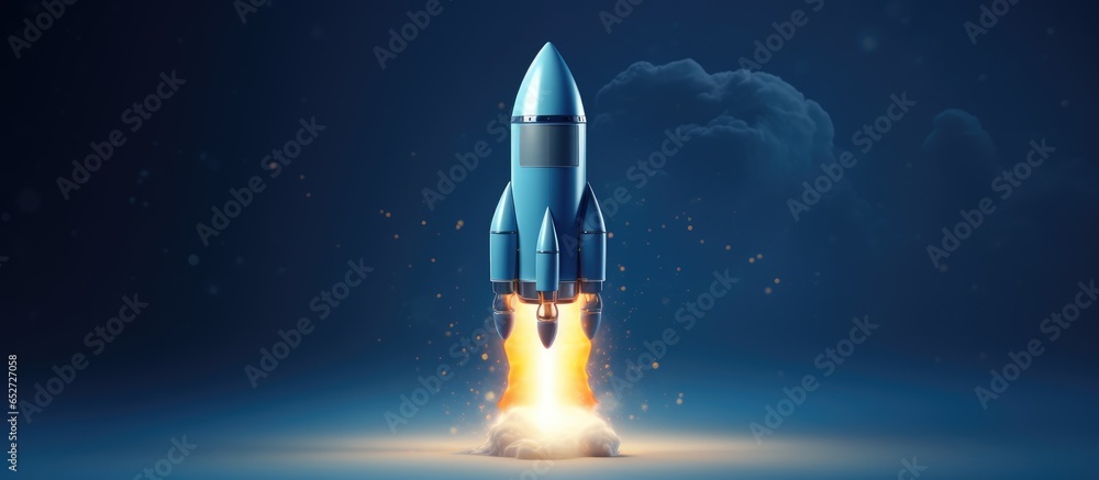 Obraz premium Artistic rocket drawing on light blue backdrop Launch and speed idea Digital image