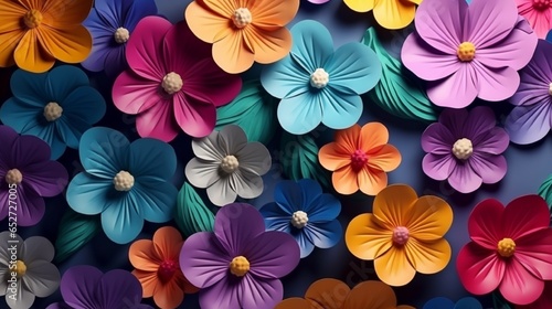 closeup pattern with flowers  3D colorful flowers  and an abstract background. Generative in ai
