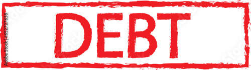 Red rubber stamp with word debt