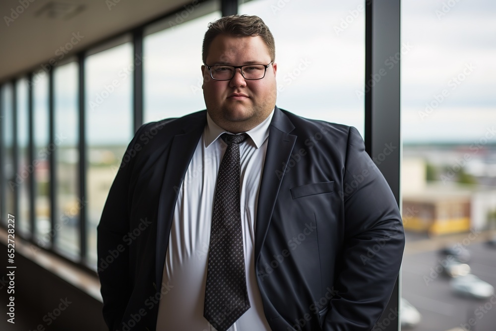 Portrait businessman big size body working in the office room Portrait businessman big size body working in the office room