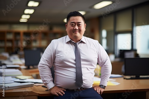 Portrait businessman big size body working in the office room
