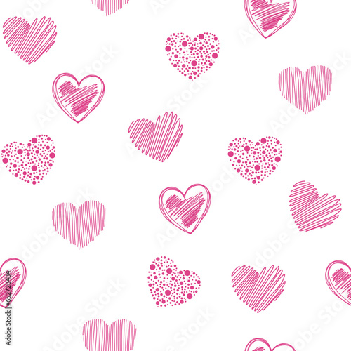 Pink heart seamless pattern. Background of heart icon hand drawn vector for love logo  heart symbol  doodle icon  greeting card and Valentine s day. Painted grunge vector shape