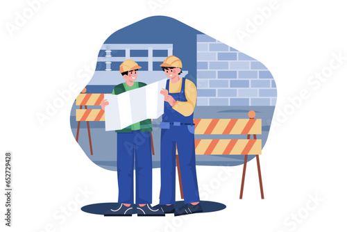 Construction site engineer doing routine standup