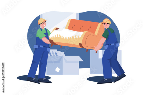 Construction workers arranging interior