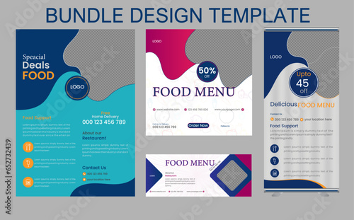 Bundle Editable Food flyer , facebook cover ,social media post ,roll up banners design . 