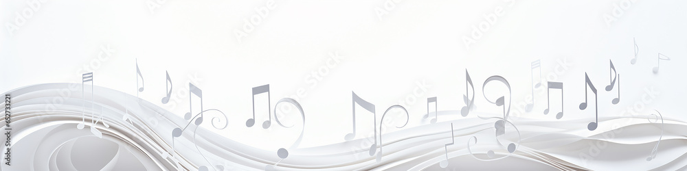 white background symbols of the notes on the sheet music a long narrow panoramic frame music. - obrazy, fototapety, plakaty 