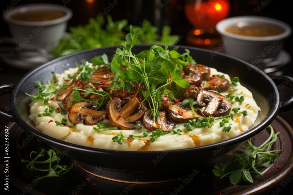 Bowl of creamy risotto with mushrooms, Generative AI
