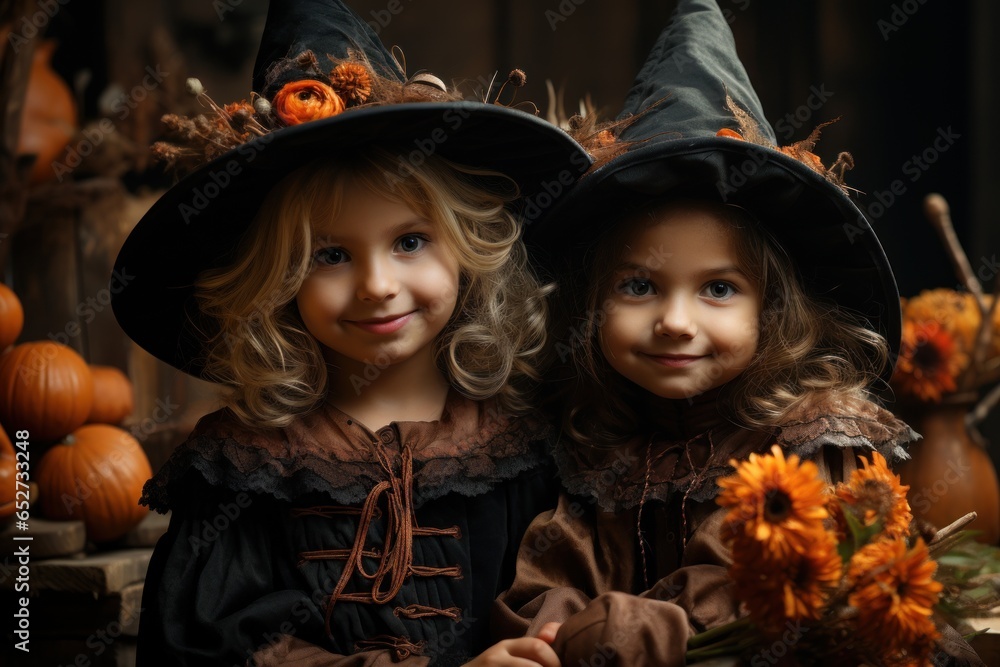 Fototapeta premium little girl in costume celebrating helloween