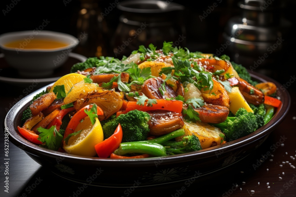Colorful vegetable stir fry, Generative AI Colorful vegetable stir fry, Generative AI