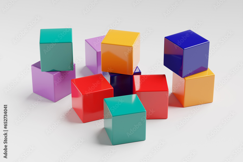 colored children cubes on white background, 3d illustration colored children cubes on white background, 3d illustration