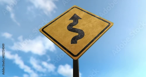 Curves Ahead Sign in a 3D animation