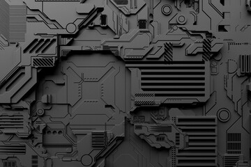 3d illustration of a realistic model of a robot or gray cyber armor. Close-up equipment for mining crypto-bitcoin; ether. Video cards; motherboards