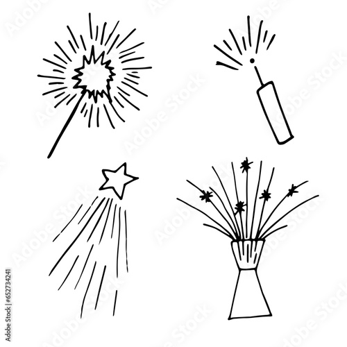 Collection of sparklers.Simple doodling style.Holiday candles for parties and holidays.Design for Christmas and New Year.Handmade art.