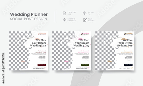 Versatile wedding planner social media post for commercial event management. Latest wedding planner social media post layout design for event management banner ads. Vol - 25
