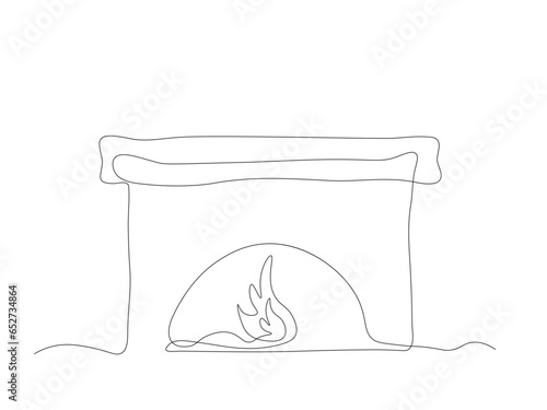 abstract fireplace with a burning hearth, bonfire continuous one line art. Cozy winter, autumn, sweet home