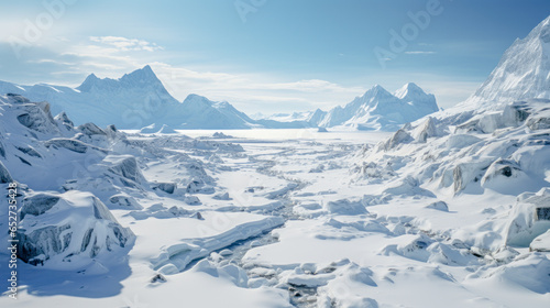 Arctic Fantasy Landscape with Icebergs and Beautiful Panorama Abstract Illustration Digital Art Wallpaper Background Backdrop Cover Magazine