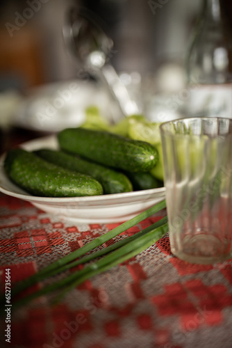 cucumber on a dining table