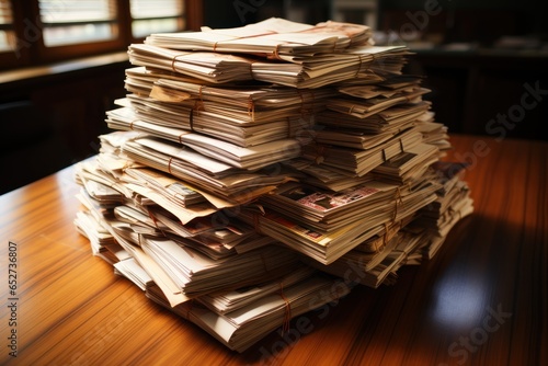 huge stack of office documents on the table