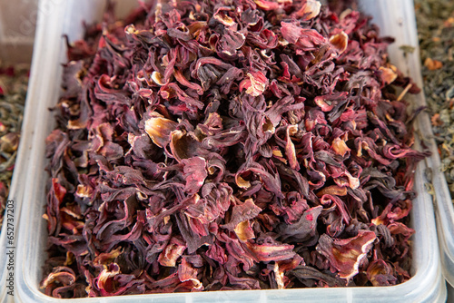 Close-up photo of beautiful red tea in dried form