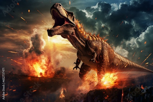 Dinosaur-extinction meteor impact. Generative AI photo