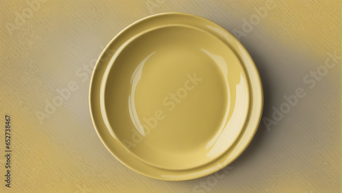 Empty Yellow Ceramic Pottery Plate Isolated on a Transparent Background