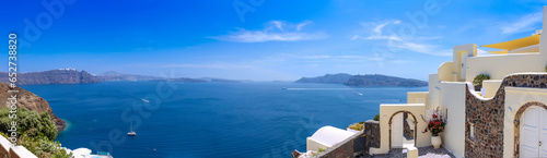 Greece  Greek Islands cruise  scenic panoramic sea views from top outlook of Oia.