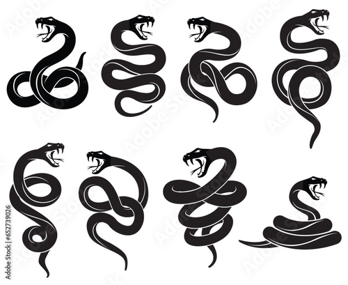 collection of black snakes isolated on white background