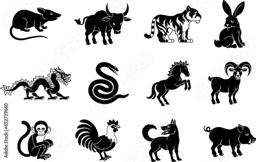 A set of Chinese zodiac astrology horoscope animals year signs