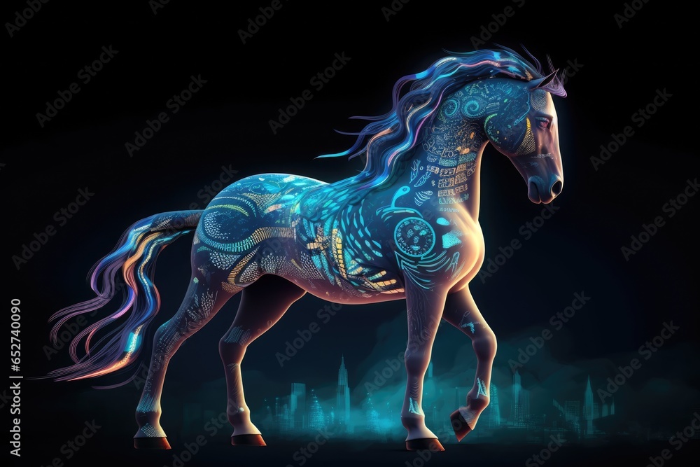 Fototapeta premium Wild horse in a fantastic and dreamlike setting. Generative AI
