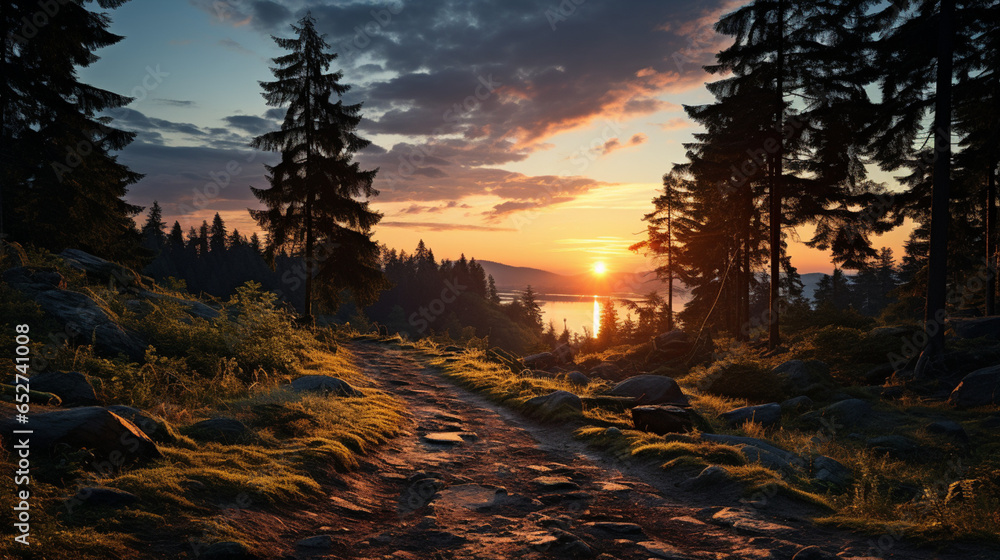 beautiful sunset forest landscape, Generative Ai beautiful sunset forest landscape, Generative Ai