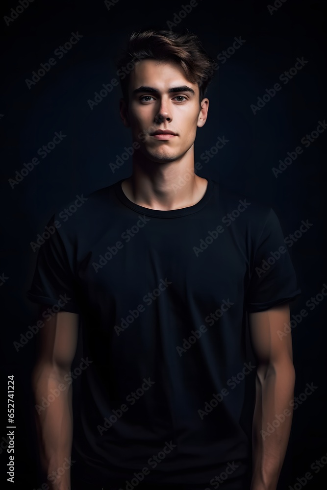 Naklejka premium Handsome men in black t-shirt mockup