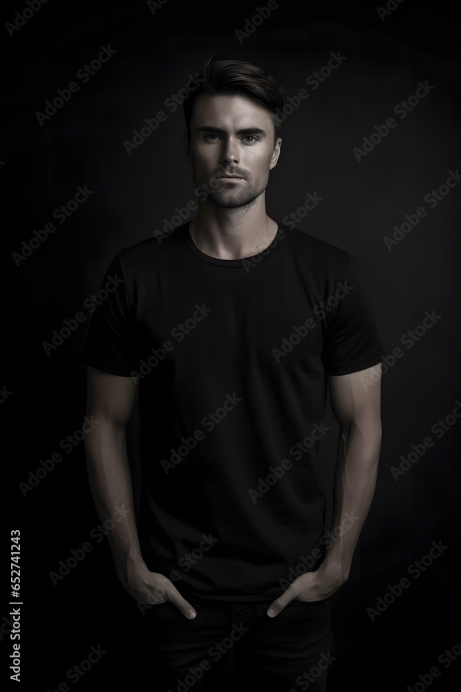 Fototapeta premium Handsome men in black t-shirt mockup