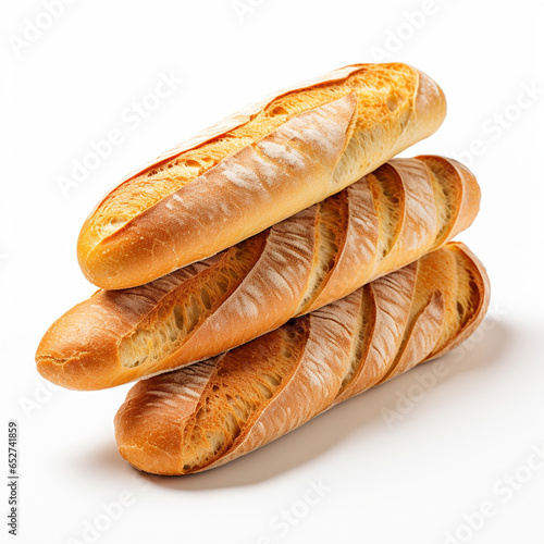 Delicious sliced baguette isolated on white, ai technology